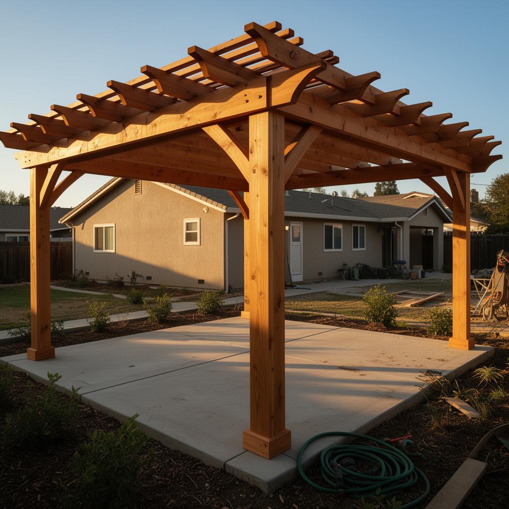 Backyard pergola carpentry by AMV Construction